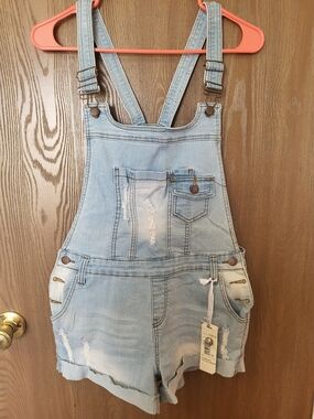 Light Wash Denim Short Overalls